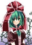  1girl emyu frills fujishiro_emyu green_eyes green_hair hair_ribbon kagiyama_hina ribbon solo touhou 