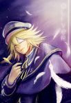  bird blonde_hair eyepatch feathers hat male oliver_(vocaloid) one_eye_covered sailor_hat solo vocaloid yatoko yellow_eyes 