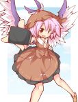  arai_seiryuu bow breasts cleavage colored dress fang frilled_dress frills hat highres kousa_(black_tea) microphone mystia_lorelei outstretched_arm outstretched_hand shoes short_hair smile solo touhou vest wings 