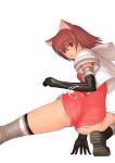  absurdres animal_ears ass boots brown_hair elbow_gloves from_behind gloves highres legs looking_back mao_(shining_tears) official_art open_mouth red_eyes red_hair redhead shining_(series) shining_tears short_hair simple_background solo taka_tony tanaka_takayuki thigh-highs thighhighs wedgie 