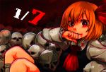  ascot blonde_hair blood blood_in_mouth mokura red_eyes rumia sitting skull solo the_embodiment_of_scarlet_devil touhou wiping_mouth youkai 