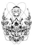  closed_eyes eyeball eyes_closed flower hairband heart highres komeiji_satori monochrome nikka nikka_(cryptomeria) rose shirt short_hair smile solo third_eye touhou vines 