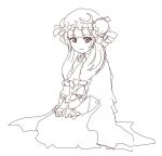  bad_id crescent digital001 hat long_hair monochrome patchouli_knowledge simple_background sitting sketch smile solo touhou 