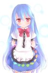  arms_behind_back blue_hair blush bow dress hinanawi_tenshi long_hair no_hat no_headwear red_eyes shize_(coletti) solo standing touhou xyxy0707 
