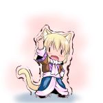  animal_ears arm_warmers blonde_hair blush cat_ears cat_tail chibi extra_ears fang hat hoshizuki_(seigetsu) kamina_pose kemonomimi_mode mizuhashi_parsee open_mouth pointing pointing_up pointy_ears pose puru-see scarf short_hair solo tail touhou trembling 