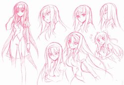  blush character_sheet crossed_arms heart himemiya_chikane kaishaku kannazuki_no_miko kurusugawa_himeko light_smile long_hair monochrome multiple_girls official_art school_uniform sketch 