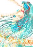  android aqua_hair bridal_gauntlets closed_eyes dress eyes_closed flower hair_flower hair_ornament haruna_(blastday) hatsune_miku long_hair open_mouth solo tears torn_clothes twintails very_long_hair vocaloid 