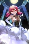  akiru_(igel-flutter) armpits breasts cleavage corset curly_hair dress elbow_gloves flower glasses gloves hair_flower hair_ornament hand_on_hip highres long_hair red_eyes red_hair redhead solo sword_girls twintails vernika_answer white_dress white_gloves 