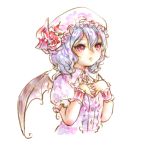  bat_wings blue_hair bust clariate hands_on_own_chest hat lowres remilia_scarlet solo touhou wings 