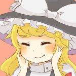  bad_id blonde_hair blush braid closed_eyes face hands_on_own_face hat hovering_kousin kirisame_marisa long_hair smile solo touhou witch witch_hat 