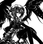  acryl alternate_costume bad_id bow dress hat hat_bow monochrome remilia_scarlet solo thigh-highs thighhighs touhou wings 