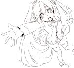 hand_outstretched hatsune_miku headphones highres ikeshita_moyuko lineart long_hair monochrome necktie outstretched_arm solo twintails very_long_hair vocaloid 