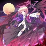  alternate_costume bad_id black_wings blonde_hair breasts cleavage dress ex-rumia fang full_moon gradient_hair halo ichiyan long_hair midriff moon multicolored_hair purple_eyes purple_hair ribbon rumia solo the_embodiment_of_scarlet_devil thigh-highs thighhighs touhou violet_eyes wings youkai 