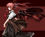  alternate_hairstyle apron bat_wings blue_ribbon blush bow breasts dress_shirt hair_bow head_wings koakuma low_wings necktie profile red_eyes red_hair red_ribbon redhead ribbon shirokuro_yagi shirt short_sleeves skirt skirt_set smile solo the_embodiment_of_scarlet_devil touhou vest wings 