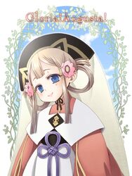  blue_eyes brown_hair child english flower hair_flower hair_ornament hat last_exile last_exile:_ginyoku_no_fam latin mirai sara_(last_exile) smile solo 