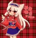  aroyon blush fang inazuma_eleven inazuma_eleven_(series) inazuma_eleven_go japanese_clothes long_hair looking_at_viewer lowres male monofang open_mouth plaid plaid_background red_eyes solo sugoi_atari trap 