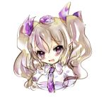  blush bust clariate hat himekaidou_hatate long_hair lowres necktie pointy_ears purple_eyes solo tokin_hat touhou twintails violet_eyes 