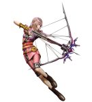  3d absurdres alternate_costume boots bow_(weapon) crossbow final_fantasy final_fantasy_xiii final_fantasy_xiii-2 highres jpeg_artifacts official_art pink_hair serah_farron side_ponytail simple_background smile solo weapon white_background 