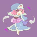  bad_id fan ghost hat hitodama holding hovering_kousin japanese_clothes paper_fan pink_hair purple_eyes purple_hair saigyouji_yuyuko short_hair simple_background solo touhou violet_eyes wink 