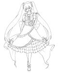  closed_eyes cross dress eyes_closed hatsune_miku highres jewelry lineart long_hair monochrome necklace smile solo twintails very_long_hair vocaloid yanagi_hakuren 