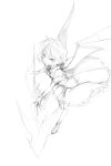  bat_wings bow dress highres kurokuro monochrome polearm remilia_scarlet short_hair sketch smile solo spear spear_the_gungnir touhou weapon wings 