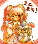 ascot blonde_hair blush bow braid brown_eyes brown_hair checkered detached_sleeves frills frown hair_bow hair_ribbon hair_tubes hakurei_reimu hat holding japanese_clothes kirisame_marisa miko nanahamu outstretched_arms outstretched_hand ribbon side_braid single_braid touhou translated witch witch_hat 