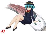  alternate_hairstyle aqua_eyes aqua_hair hat hatsune_miku headphones headset pantyhose shoes sitting skirt solo tessai train train_attendant uniform vocaloid 