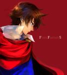  blue_eyes brown_hair butz_klauser cape dissidia_final_fantasy final_fantasy final_fantasy_v kuzumosu male profile red_background short_hair simple_background solo title_drop 