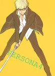  glasses grey_eyes grey_hair houndstooth katana kimidori_(mb4) male narukami_yuu persona persona_4 school_uniform short_hair solo sword weapon 