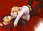  bad_id blonde_hair child child_gilgamesh dual_persona fate/hollow_ataraxia fate/stay_night fate_(series) gilgamesh male multiple_boys red_background red_eyes school_uniform time_paradox xia_(ryugo) young 