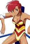 80s arm_rest armband armpits brown_eyes cleavage elbow_pads haruyama leotard light_smile looking_at_viewer morita_miki oldschool red_hair redhead short_hair sidelocks simple_background solo sports_uniform sportswear wanna_be&#039;s white_background wrestler wrestling_outfit wrestling_ring