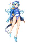  blue_hair character_request copyright_request hat head_fins long_hair military one-piece_swimsuit sailor_hat striped striped_swimsuit swimsuit turtleneck yonggi 
