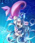  artist_request blue_eyes blue_hair fish head_fins long_hair mermaid monster_girl pointing underwater 