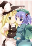  apron backpack bag blonde_hair blue_eyes blue_hair bow hair_bobbles hair_ornament hat hat_bow kawashiro_nitori kirisame_marisa multiple_girls randoseru short_hair star star-shaped_pupils symbol-shaped_pupils tamichan touhou witch witch_hat yellow_eyes 