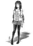  antaria bare_shoulders collarbone greyscale long_hair monochrome original pantyhose print_pantyhose signature simple_background sketch solo standing white_background 