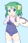  breath daiyousei green_eyes green_hair kusaba one-piece_swimsuit school_swimsuit short_hair side_ponytail solo swimsuit thigh-highs thighhighs touhou wings 