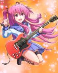  ankle_lace-up cross-laced_footwear demon_tail electric_guitar fang guitar instrument long_hair pink_hair red_eyes school_uniform serafuku solo tail tazu twintails two_side_up yui_(angel_beats!) 