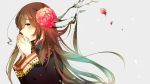  aqua_eyes axis_powers_hetalia blush brown_hair flower kamitsuki long_hair petals taiwan_(hetalia) 