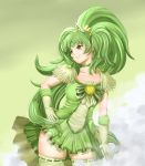  choker cure_march dress gloves green green_background green_dress green_eyes green_hair harihisa highres long_hair magical_girl midorikawa_nao precure skirt smile smile_precure! thigh-highs thighhighs tri_tails 