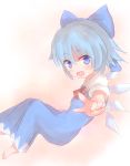  1girl blue_eyes blue_hair cirno hair_ribbon ice ice_wings pointing pointing_at_viewer ribbon shize_(coletti) solo touhou wings xyxy0707 