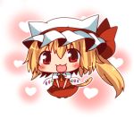  animal_ears ascot bad_id blonde_hair cat_tail chibi flandre_scarlet hat heart kemonomimi_mode open_mouth ranka224 red_eyes ribbon short_hair side_ponytail skirt smile solo tail the_embodiment_of_scarlet_devil touhou wings 