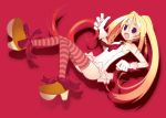  blonde_hair copyright_request fang gloves long_hair open_mouth purple_eyes shoes solo striped striped_legwear thighhighs violet_eyes white_gloves 
