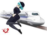  alternate_hairstyle aqua_eyes aqua_hair black_legwear hat hatsune_miku headphones open_mouth pantyhose shinkansen shoes skirt smile solo tessai train train_attendant uniform vocaloid 