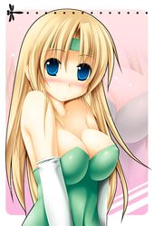  bare_shoulders blonde_hair blue_eyes blush breasts celes_chere cleavage elbow_gloves final_fantasy final_fantasy_vi frown gloves headband kai_yuuki large_breasts long_hair parakiss zoom_layer 