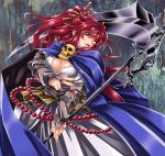 alternate_costume beads breasts cape cleavage fingernails hair_ornament hairpin highres long_hair onozuka_komachi red_eyes red_hair redhead scythe skull solo touhou twintails yoiti 