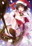  absurdres artist_request bag bell blue_eyes breasts capelet character_request cleavage elbow_gloves garter_straps gift gloves hat highres ikeda_yasuhiro reindeer santa_costume santa_hat shiina_mayuri sitting snowing solo steins;gate thigh-highs thighhighs toy_gun 