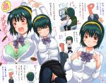  bra breasts comic green_hair hairband head_set headset idolmaster lingerie mole opem_clothes open_clothes otonashi_kotori producer_(idolmaster) producer_idolmaster red_eyes shiina_you_(tomoshibi) short_hair thighhighs tomo_shibi translation_request underwear 