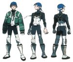  blue_eyes blue_hair boots character_sheet concept_art gloves headband jacket knee_pads konami leo_stenbuck official_art pilot_suit short_hair zone_of_the_enders zone_of_the_enders_2 