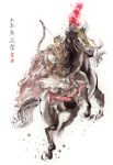  armor arrow black_hair bow_(weapon) cape chinese_clothes hair_bun headband horse horseback_riding hua_rong outlaws_of_the_marsh weapon 