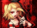  alternate_costume bare_shoulders blonde_hair bow bust collarbone face hair_bow hair_ornament hairclip highres kagamine_rin microphone red red_eyes short_hair solo strap_slip ueno_tsuki vocaloid 